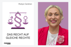 Buchcover "Das Recht auf gleiche Rechte" und Porträt Rukiye Cankiran