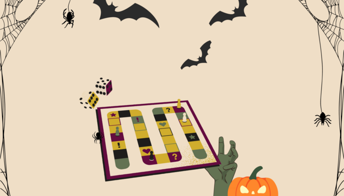 illustriertes Bild von einem Brettspiel mit Halloween-Elementen