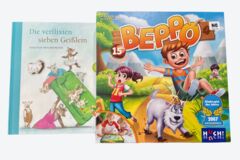 Buchcover "Die verflixten sieben Geißlein" und Spiel "Beppo"