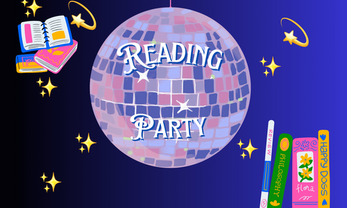 Motiv Reading Party Disco Kugel und Bücher