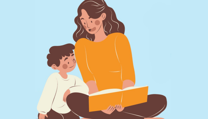 Illustration Mutter liest Kind vor