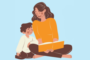 Illustration Mutter liest Kind vor