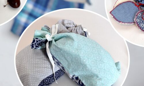 selber genähte Beutel aus bunten Stoffen