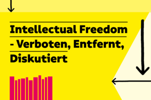 Visual der Ausstellung "Intellectual Freedom" in knalligen Farben