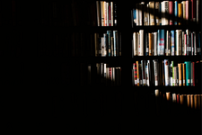 Ein Bücherregal, von dem die Hälfte im Schatten liegt