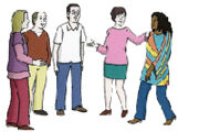 Illustration: Menschen begrüßen sich