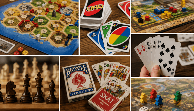 Collage aus verschiedenen Karten und Brettspielen