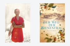 Portrait Agnes Johanna Flügel und Buchcover "Der Weg der Bienenfrau"