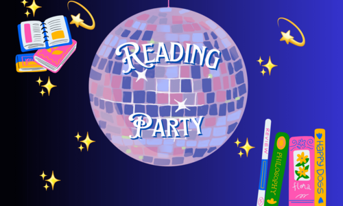 Motiv Reading Party Disco Kugel und Bücher