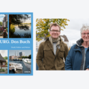 Buchcover "Harburg - das Buch" und Porträt Bärbel Wegner und Fotograf