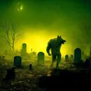 Werwolf bei Vollmond auf einem Friedhof