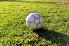 Fußball auf einer Wiese.