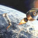 Zeichnung einer Rakete, die mit Mausbesatzung ins All fliegt