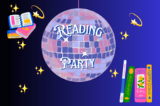 Motiv Reading Party Disco Kugel und Bücher