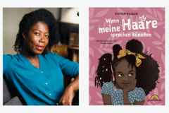 Portrait Dayan Kodua und Buchcover "Wenn meine Haare sprechen könnten"