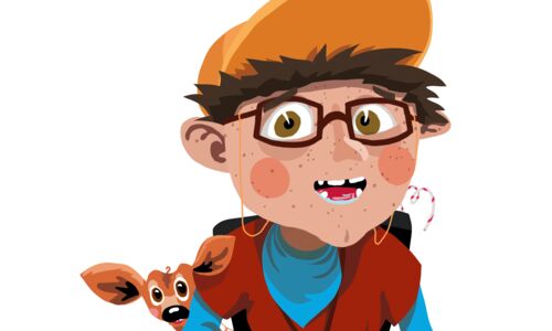 fröhlicher Junge im Elektro-Rollstuhl