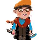 fröhlicher Junge im Elektro-Rollstuhl