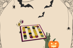 illustriertes Bild von einem Brettspiel mit Halloween-Elementen