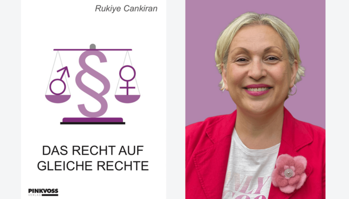 Buchcover "Das Recht auf gleiche Rechte" und Porträt Rukiye Cankiran