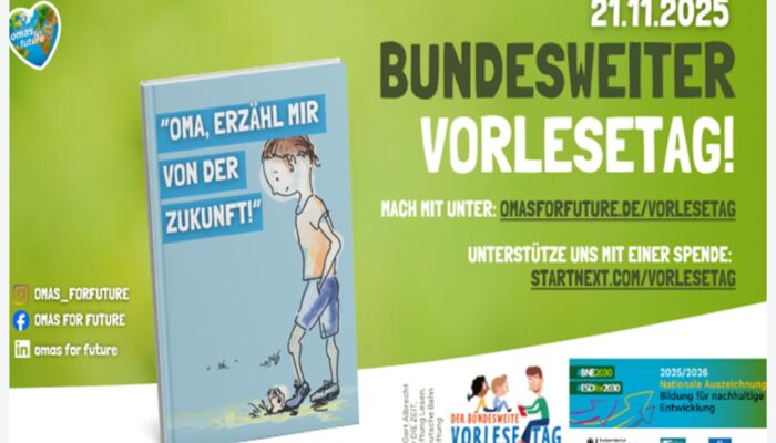 Plakat zum Bundesweiten Vorlesetag von Omas for Future