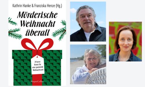 Buchcover "Mörderische Weihnacht überall" und drei Autoren: Franziska Henze, Heike Denzau, Manfred Ertel