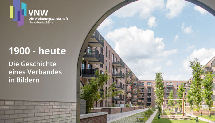 Abbildung einer modernen Wohnanlage mit dem Schriftzug 1900 bis heute