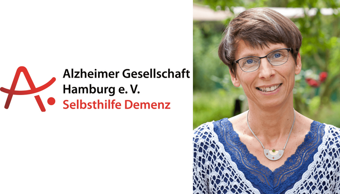 Logo Alzheimer Gesellschaft und Portrait von Christine Berg