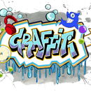 bunt gemaltes Bild mit Graffiti-Schriftzug in der Mitte