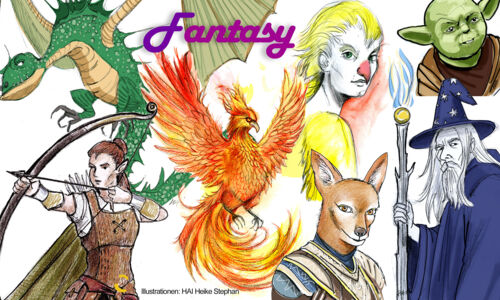 Zeichnungen verschiedener Fantasyfiguren