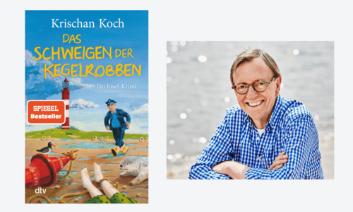 Buchcover "Das Schweigen der Kegelrobben" und Porträt Krischan Koch