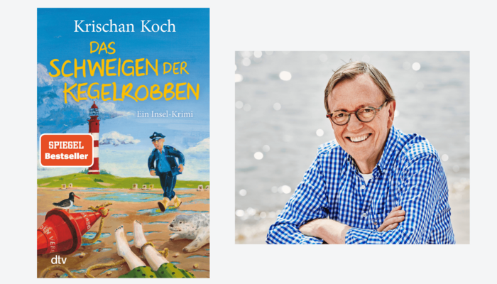 Buchcover "Das Schweigen der Kegelrobben" und Porträt Krischan Koch