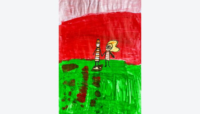 Malerei von zwei Personen auf einer Wiese