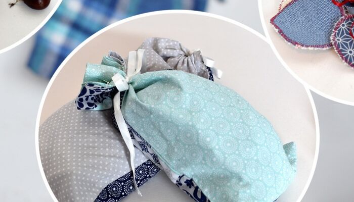 selber genähte Beutel aus bunten Stoffen