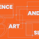 orangenes Bild auf dem Science And Art Slam steht, auseinander gezogen und mit geomtrischen Figuren