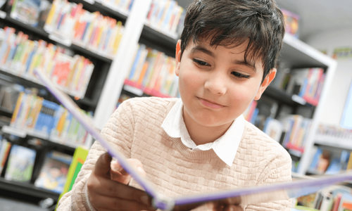 Junge liest in Buch
