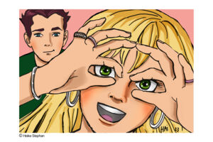 Weiblicher und männlicher Teenager im Mangastil gezeichnet