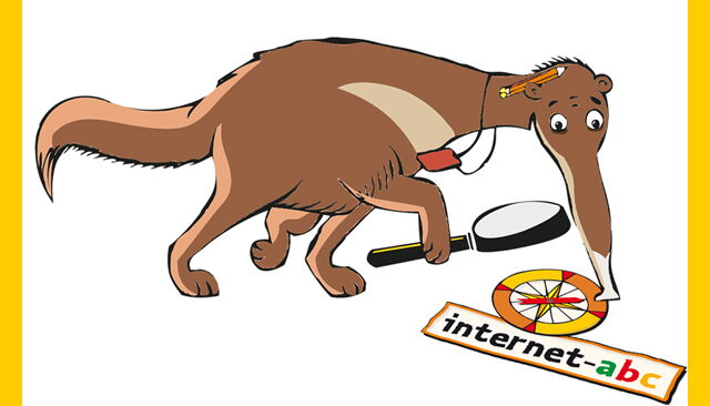 Illustration: Ameisenbär Percy Lupe sucht im Internet-ABC