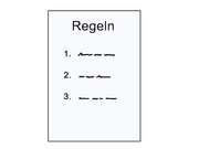 Ein Blatt mit der Überschrift "Regeln" und drei symbolischen nummerierten Absätzen.