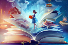 Ein Mädchen wandert durch ein Buch