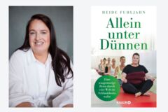 Portrait Heide Fuhljahn und Buchcover "Allein unter Dünnen"
