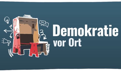 Bild einer Werkbank und dem Schriftzug Demokratie vor Ort