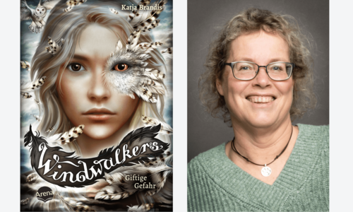 Katja Brandis (rechts) Buch "Windwalkers – Band 3: Giftige Gefahr" (links)