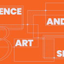orangenes Bild auf dem Science And Art Slam steht, auseinander gezogen und mit geomtrischen Figuren