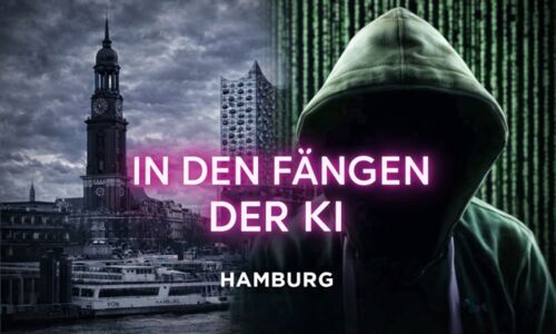 Person mit nicht sichtbarem Gesicht und Silhouette von Hamburg