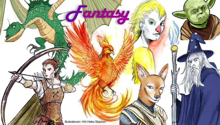 Zeichnungen verschiedener Fantasyfiguren