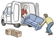 Umzug: Ein Sofa wird in einen Transporter geladen