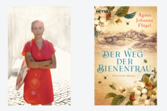 Portrait Agnes Johanna Flügel und Buchcover "Der Weg der Bienenfrau"