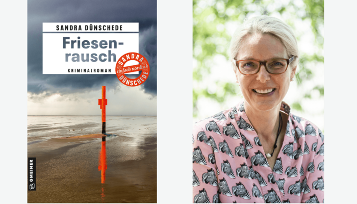Buchcover "Friesenrausch" und Portrait Sandra Dünschede