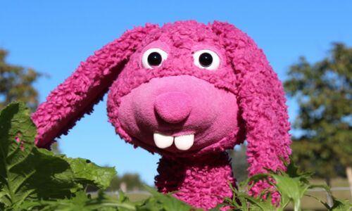 Rosa Stoffhase in der Natur