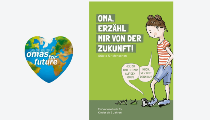 Buchcober "Oma, erzähl mir von der Zukunft!" Logo "Omas for Future"